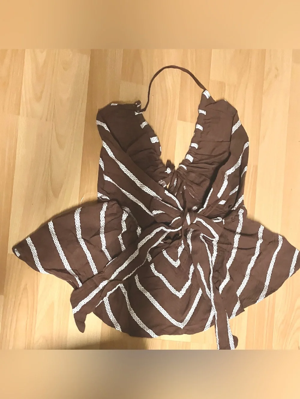 Free People Brown & White Striped Tie-Back Camisole Halter Top: Medium